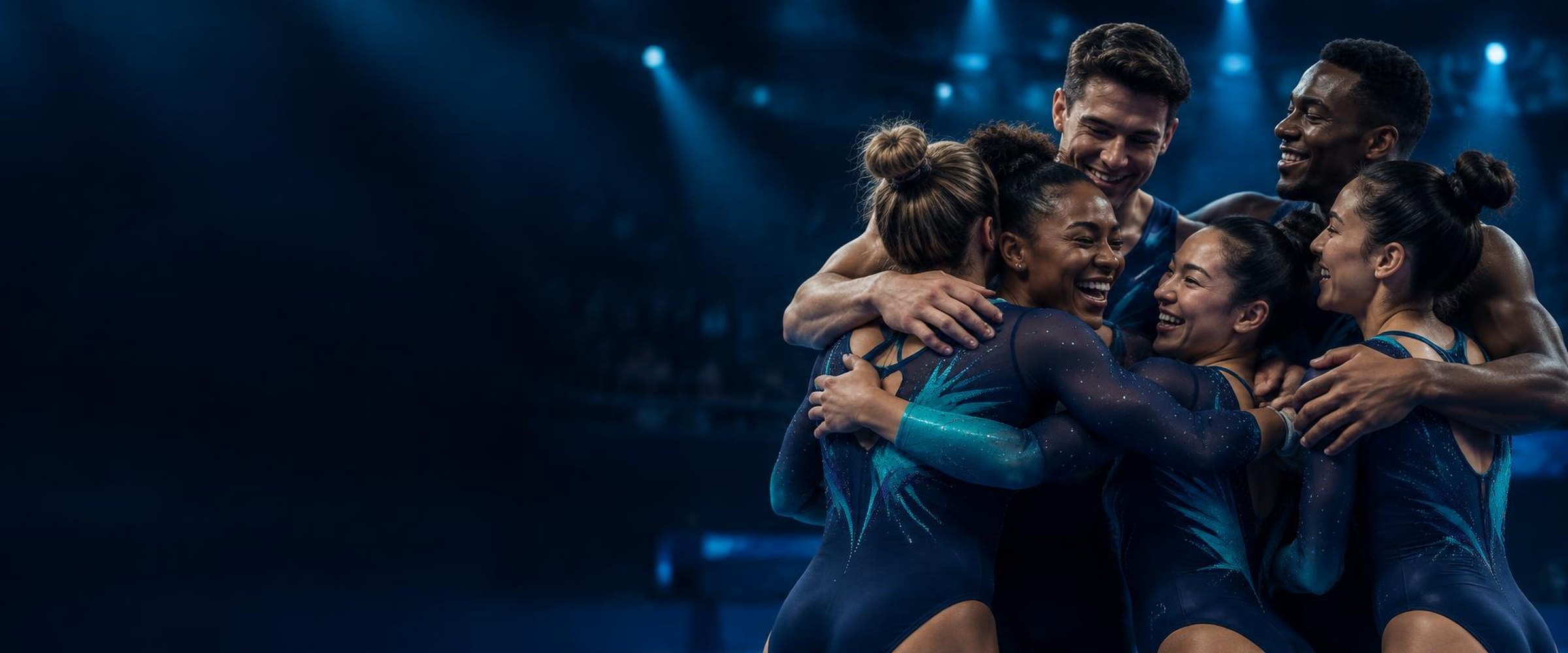 Equipo de gimnastas celebrando
